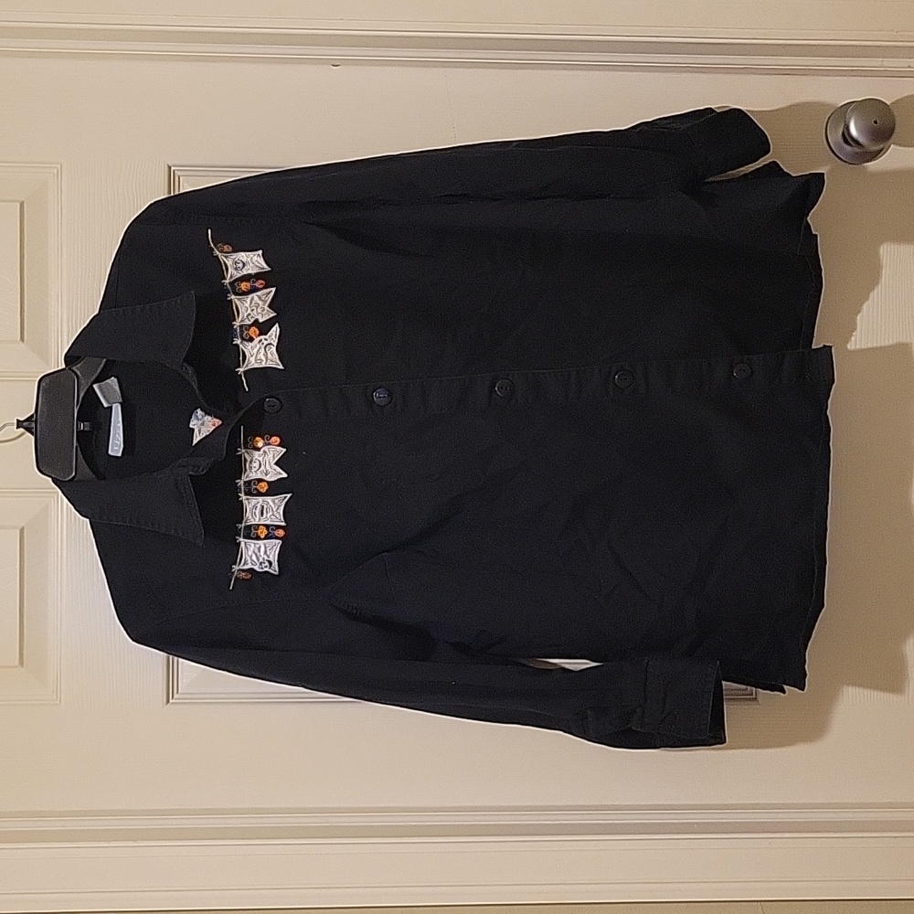 Liz & Me black Halloween long sleeve button down shirt women's plus size 1X